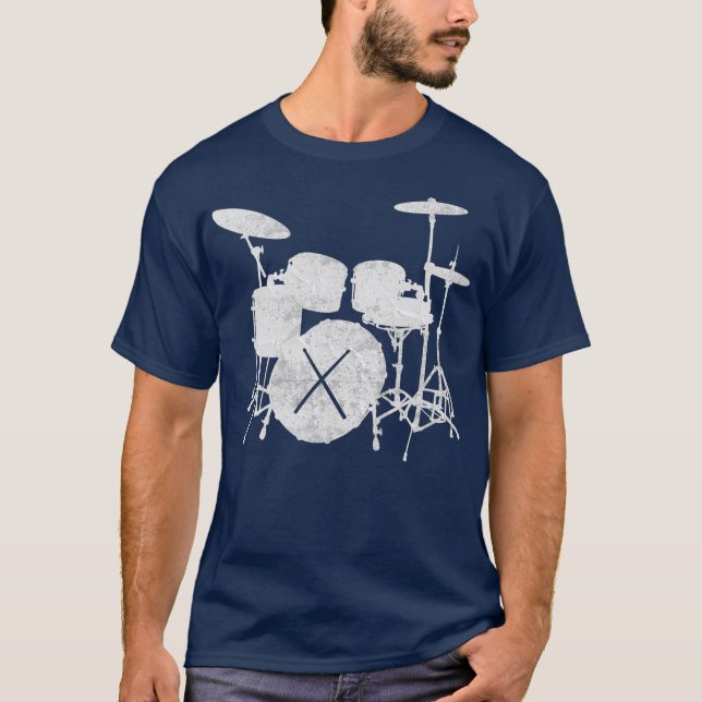 Music Drum Set med Drum Sticks Silhouette T Shirt (Framsida)