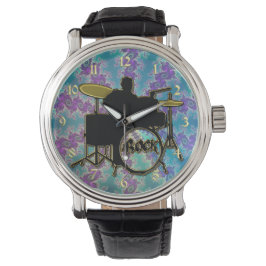 Music Drummer and Blue Grönt Fractal Star Watch Armbandsur