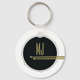 Music Drums Modern Black and White Monogrammed Nyckelring