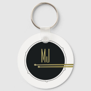 Music Drums Modern Black and White Monogrammed Nyckelring