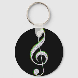 MUSIC Emerald and Diamond Treble Clef Nyckelring