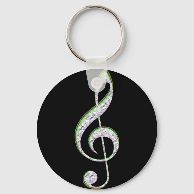 MUSIC Emerald and Diamond Treble Clef Nyckelring (Framsida)