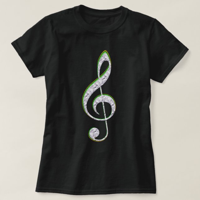 MUSIC Emerald and Diamond Treble Clef Tee Shirt (Design framsida)