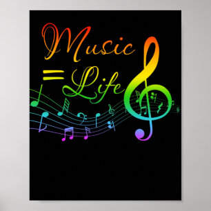 Music Equals Life Treble Clef Music Älskare Poster