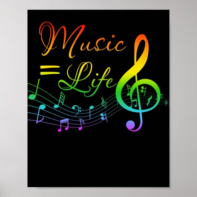 Music Equals Life Treble Clef Music Älskare Poster (Framsidan)