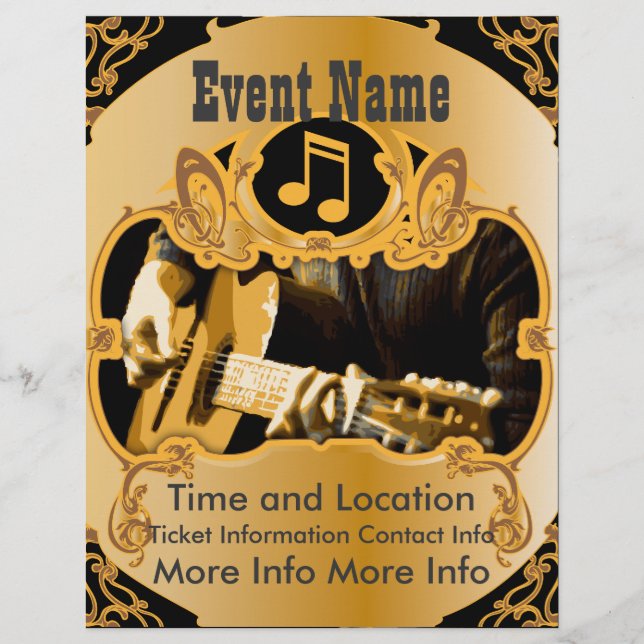 Music Event Vintage Guld Flyer (Framsidan)