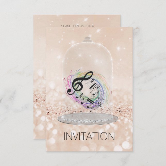 Music Festival Consert Nites Vip Champaign Glitter Inbjudningar (Fram/baksida)