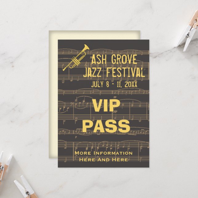 Music Festival Pass Golden Trumpet on Chocolate Inbjudningar (Fram/Back In Situ)