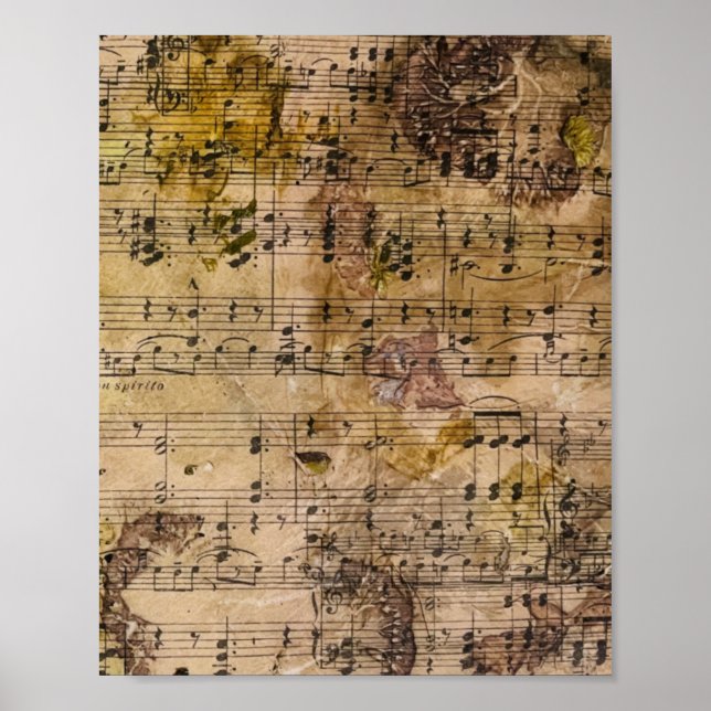 Music Floral Grunge Decoupage Botanical  Poster (Framsidan)