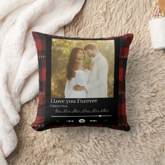 Music Frame Couple Photo Red Plaid Name & Title Kudde