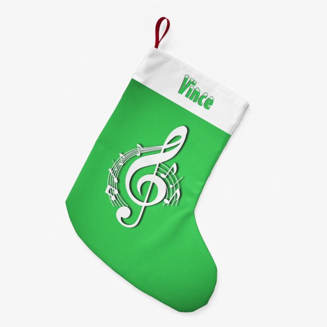 Music G Clef Personlig Namn Grönt Liten Julstrumpa (Framsidan (Hängande))
