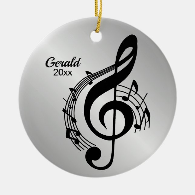 Music G Clef Personlig Namn/Year Julgransprydnad Keramik (Framsidan)