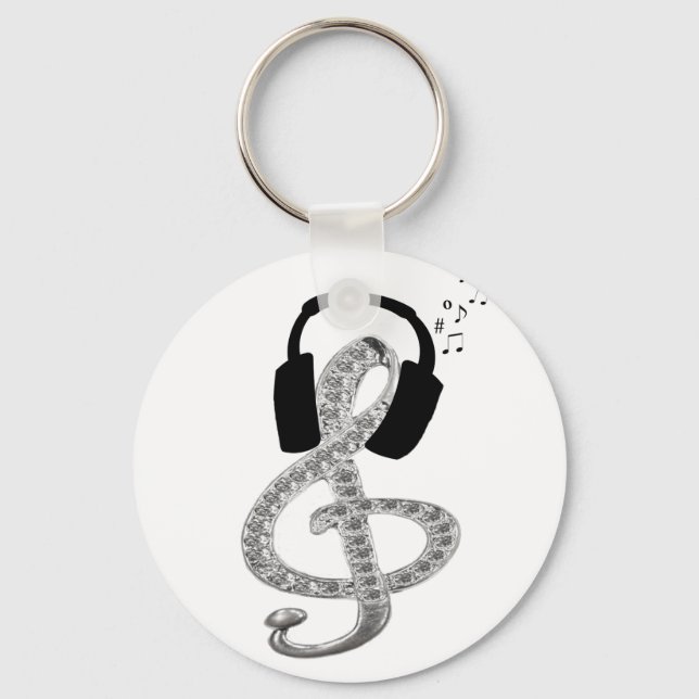 Music Gclef med headset Nyckelring (Framsida)