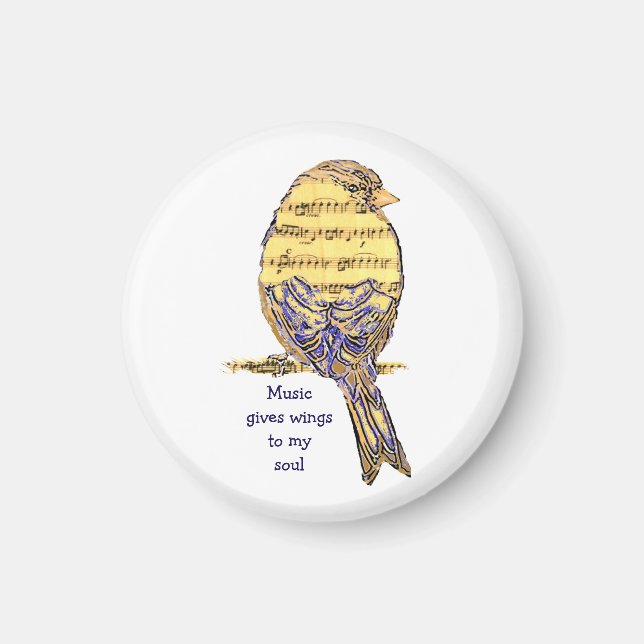 Music ge min själ vingar Music Note Bird Magnet (Framsidan)