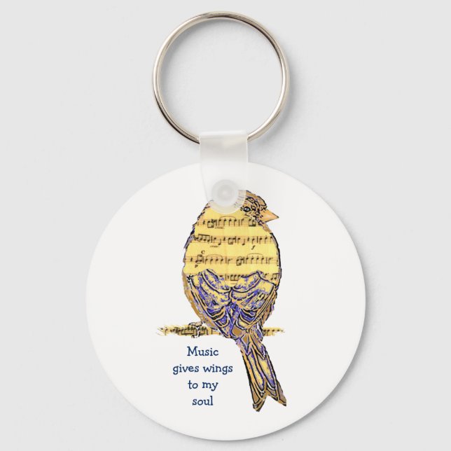 Music ge min själ vingar Music Note Bird Nyckelring (Framsida)