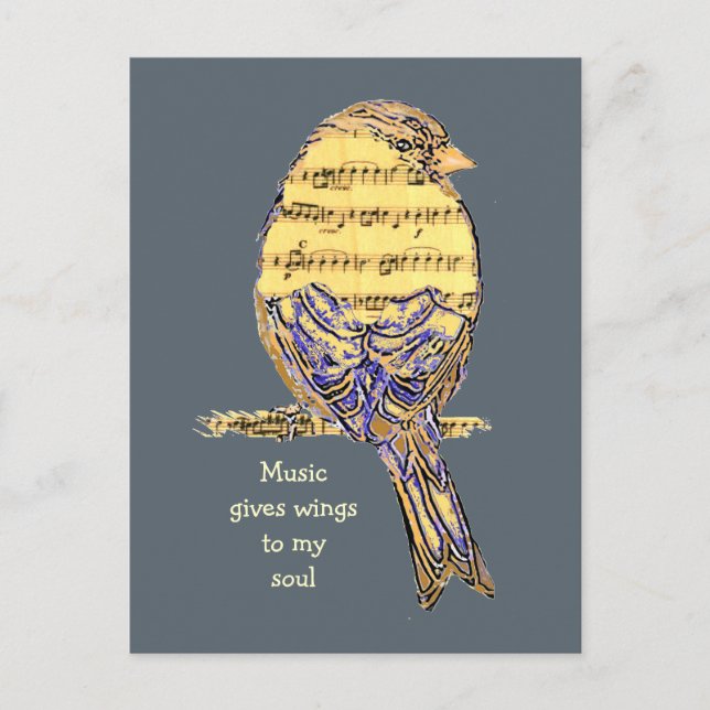 Music ge min själ vingar Music Note Bird Vykort (Framsida)