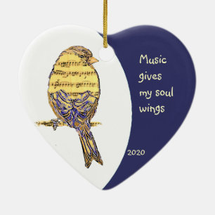 Music ge min själ vingar Quote Music Note Bird Julgransprydnad Keramik