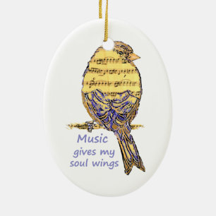 Music Ge my Soul Vingar Quote & Bird Art Julgransprydnad Keramik
