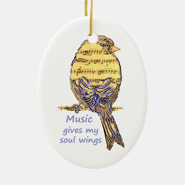 Music Ge my Soul Vingar Quote & Bird Art Julgransprydnad Keramik (Baksidan)
