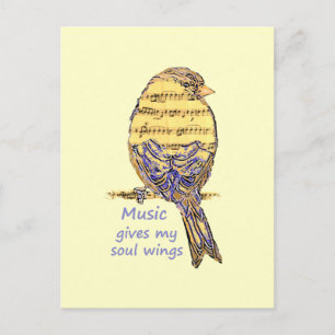 Music Ge my Soul Vingar Quote & Bird Art Vykort