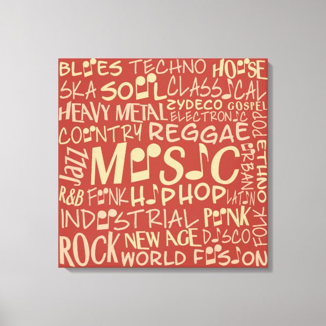 Music Genres Ord Collage kanvastryck (Framsida)