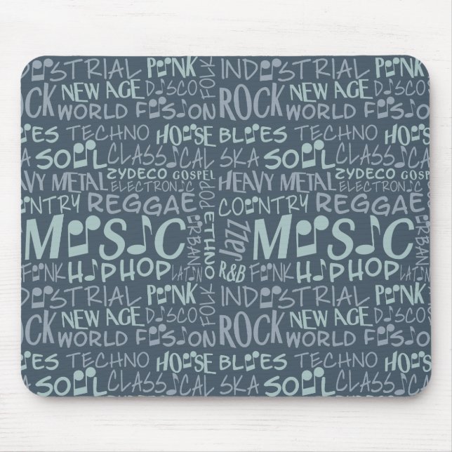 Music Genres Ord Collage mousepad Musmatta (Framsidan)