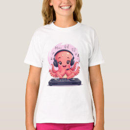 Music Girl, Lycklig Chick Smiling Octopus DJ T Shirt