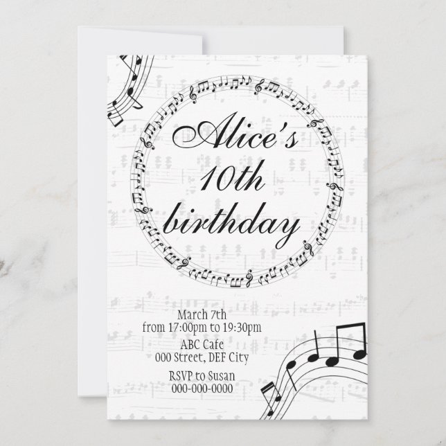 Music Girls Birthday Invitation Card Julkort (Framsida)