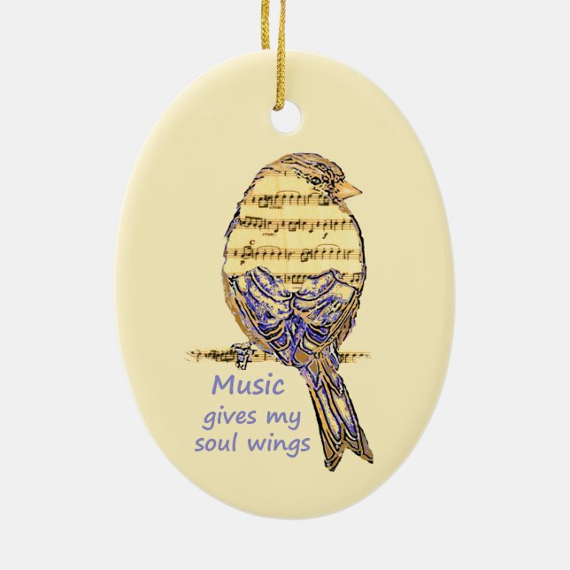 Music Gives my Soul Wings Quote & Bird Art Julgransprydnad Keramik (Baksidan)