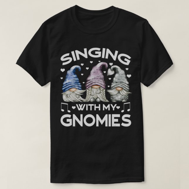 Music Gnome in cute Karaoke Outfit Singing with M T Shirt (Design framsida)