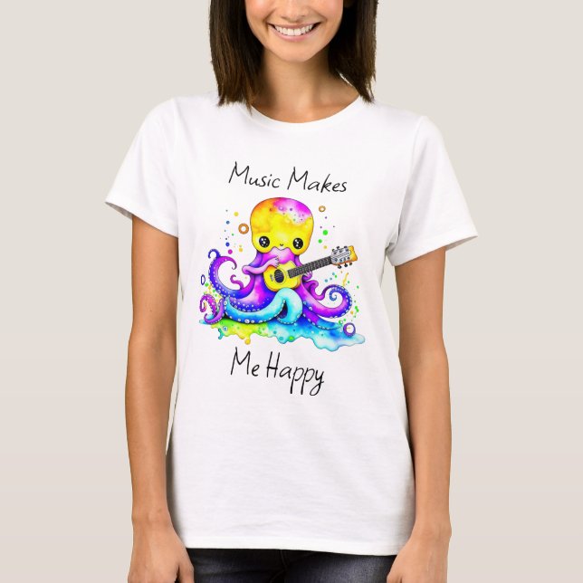 Music gör mig Lycklig | Guitar för bläckfisk T Shirt (Framsida)