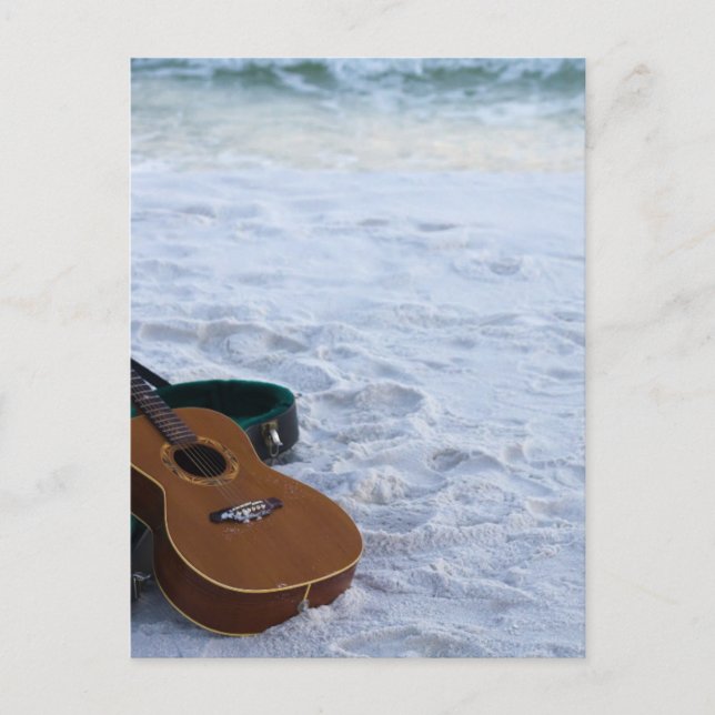 Music Guitar Kärlek Sea Lonely Beach Vykort (Framsida)