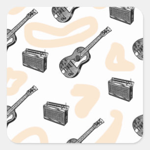 Music Guitar Radio Mönster Anpassningsbar Fyrkantigt Klistermärke