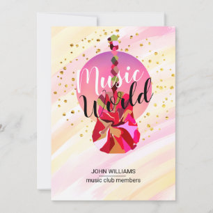 Music Guitar Tack Watercolor Nature Rosa Kort