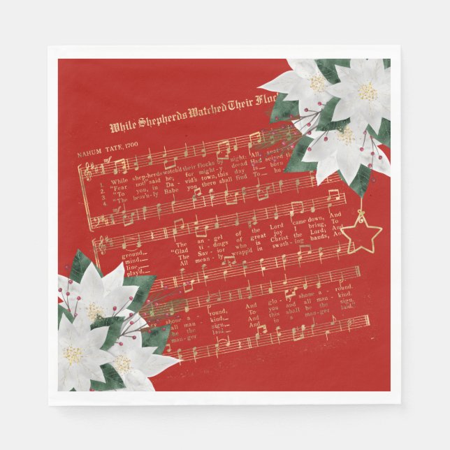 Music Guld White Poinsettia Hymn-jul Pappersservett (Framsidan)