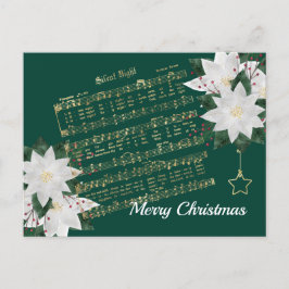 Music Guld White Poinsettia Silent Nattjul Helg Vykort
