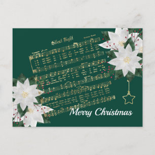 Music Guld White Poinsettia Silent Nattjul Helg Vykort
