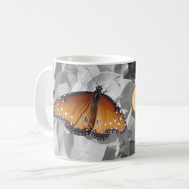 Music Heals Orange Monarch Butterfly Musician Kaffemugg (Framsida vänster)