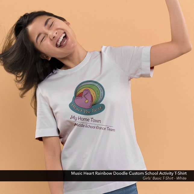 Music Heart Rainbow Doodle Anpassningsbar School D T Shirt (Music Heart Rainbow Doodle Custom School Activity T-Shirt)