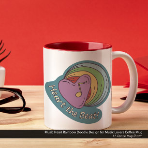 Music Heart Rainbow Doodle Design för Music Älskar Två-Tonad Mugg