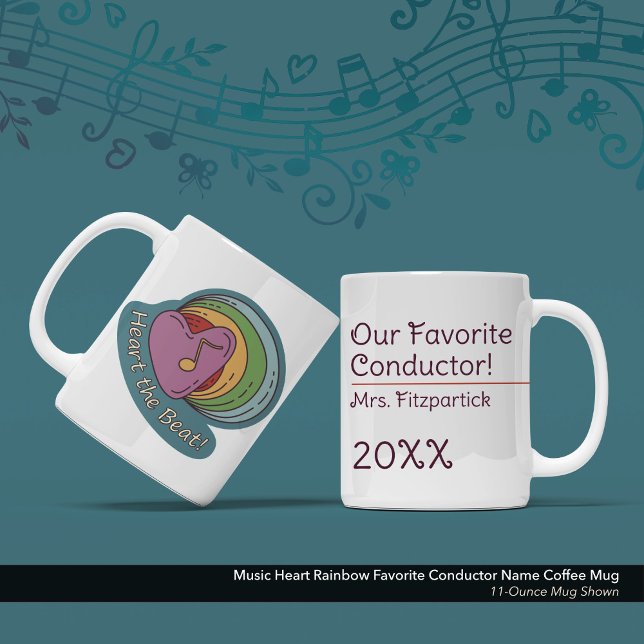 Music Heart Rainbow Favorite Conductor Namn Kaffemugg (Music Heart Rainbow Favorite Conductor Coffee Mug: Customize the Text, Name, and Year )