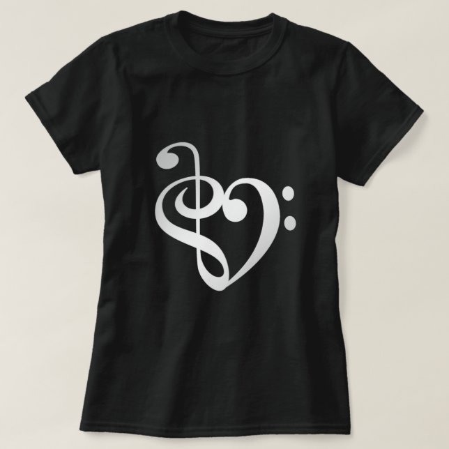 Music Heart Silver i Kärlek hjärtform T-shirt (Design framsida)