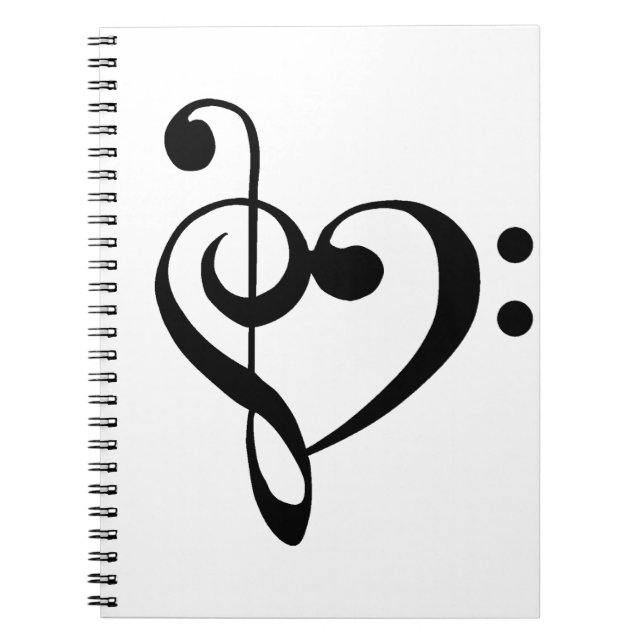 Music Heart Treble Bass Clef Heart - Black Anteckningsbok (Framsidan)