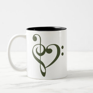 Music Heart Treble Bass Clef Heart - Chive Två-Tonad Mugg