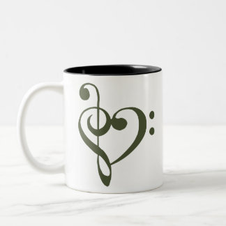 Music Heart Treble Bass Clef Heart - Chive Två-Tonad Mugg