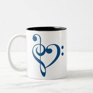 Music Heart Treble Bass Clef Heart - Classic Blue Två-Tonad Mugg