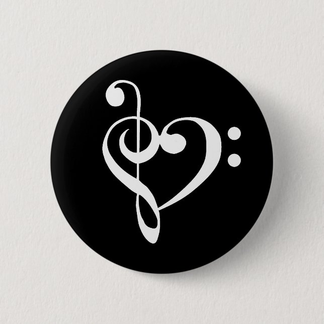 Music Heart Treble Bass Clef Heart - Plain White Knapp (Framsida)