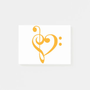 Music Heart Treble Bass Clef Heart - Saffron Post-it Block