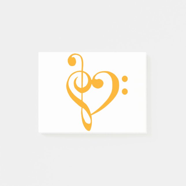 Music Heart Treble Bass Clef Heart - Saffron Post-it Block (Framsida)