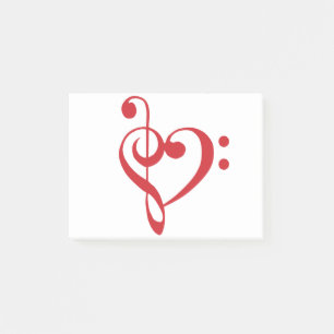 Music Heart Treble Bass Clef Heart - Scarlet Post-it Block